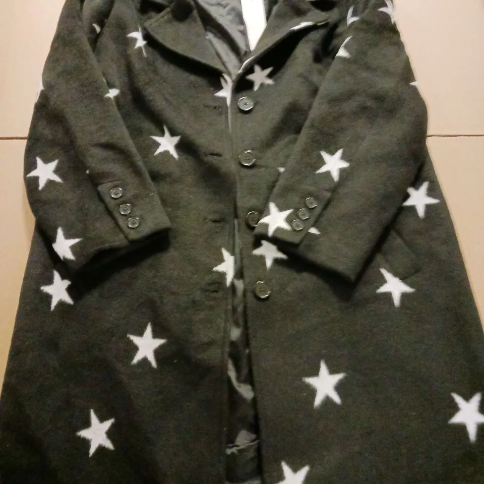 DANNII MINOGUE PETITES LADIES COAT BLACK WITH WHITE STARS SIZE 14