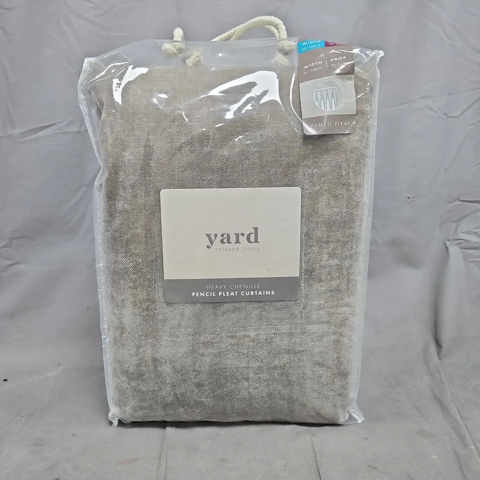 YARD HEAVY CHENILLE PENCIL PLEAT CURTAINS IN TAUPE (WIDTH 66", DROP 90")