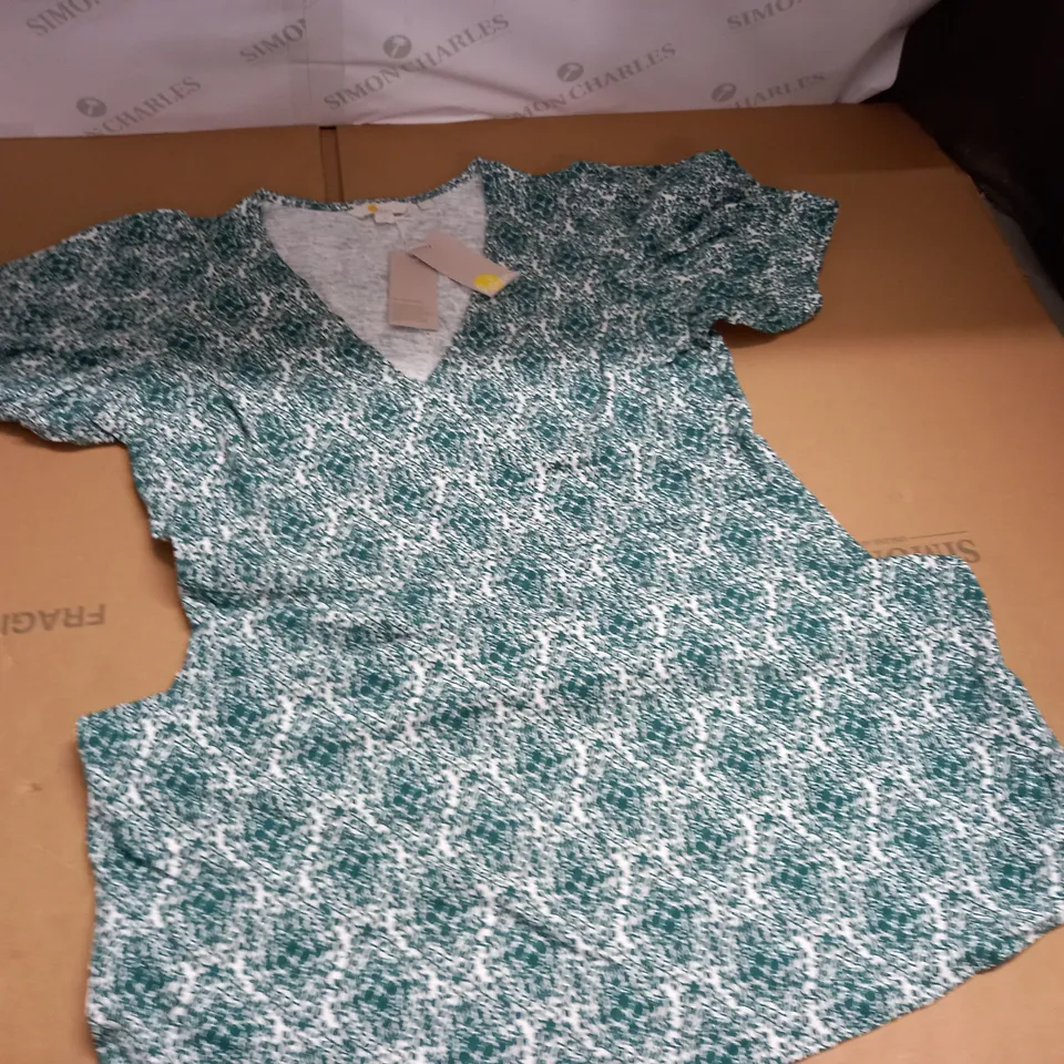 BODEN V-NECK DRESS IN GREEN FLORAL - UK 16 R