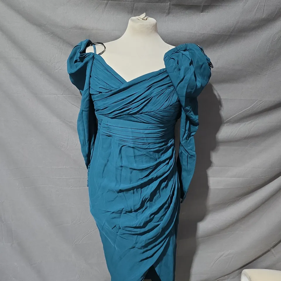 SELF-PORTRAIT TEAL DRAPED DRESS – UK 12 (US 8)