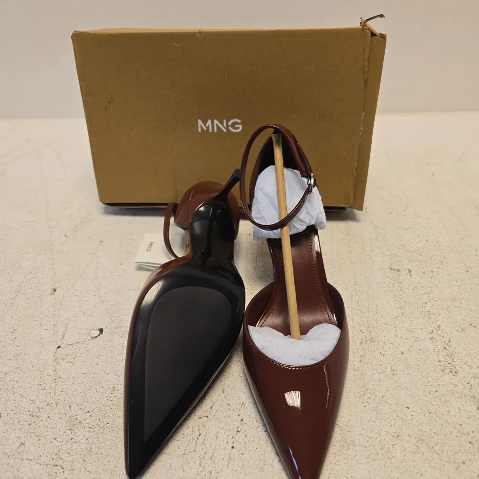 MNG BY MANGO WOMEN'S BROWN PATENT LEATHER HIGH-HEELED SHOES SIZE 5