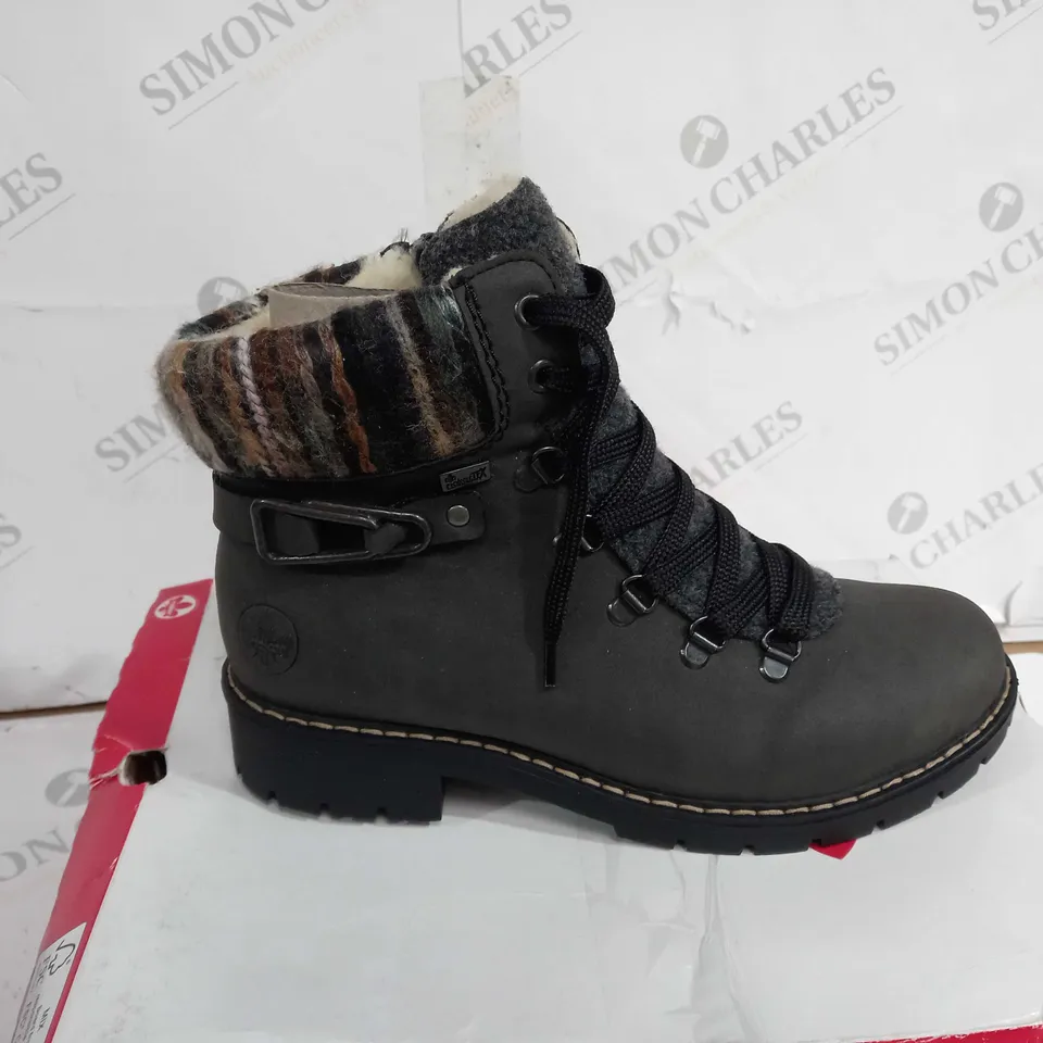 BOXED PAIR OF RIEKER HIKING BOOTS IN GREY UK SIZE 5