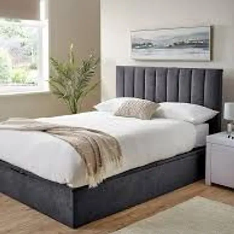 BOXED DAKOTA VELVET LIFT UP DOUBLE BED - GREY (5 BOXES)
