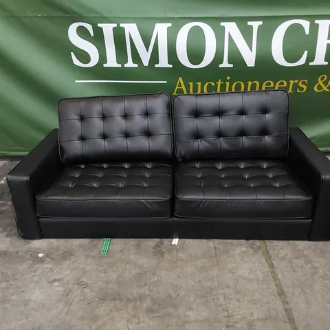DESIGNER BLACK FAUX LEATHER 3 SEATER SOFA 