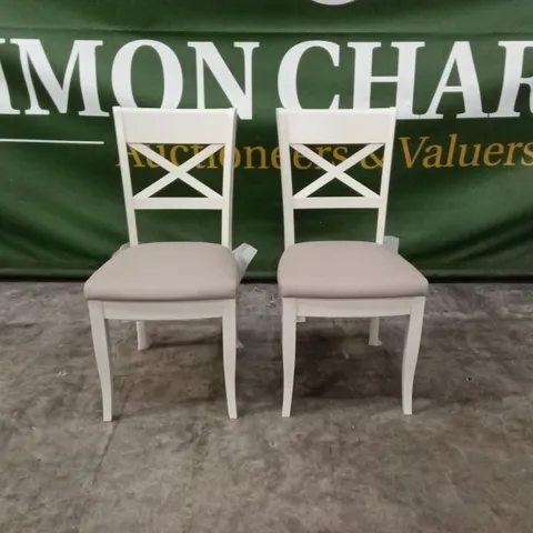 SET OF 2 DESIGNER DINING CHAIRS - WOOD FRAME, LEATHER SEAT