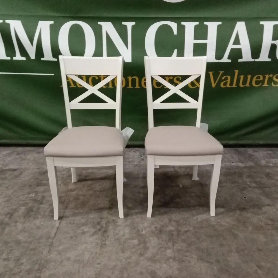 SET OF 2 DESIGNER DINING CHAIRS - WOOD FRAME, LEATHER SEAT