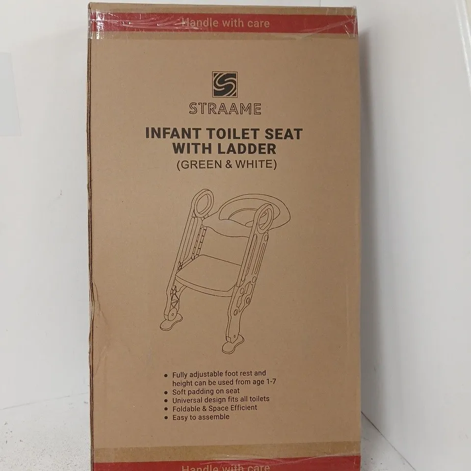 STRAAME INFANT TOILET SEAT WITH LADDER – GREEN & WHITE (BOXED)