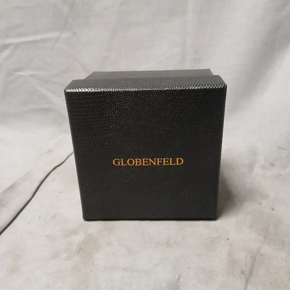 GLOBENFELD WATCH – RED CHRONOGRAPH DIAL, BLACK LEATHER STRAP