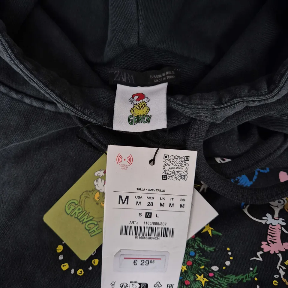 Zara Grinch Christmas Hoodie – Charcoal, Size M
