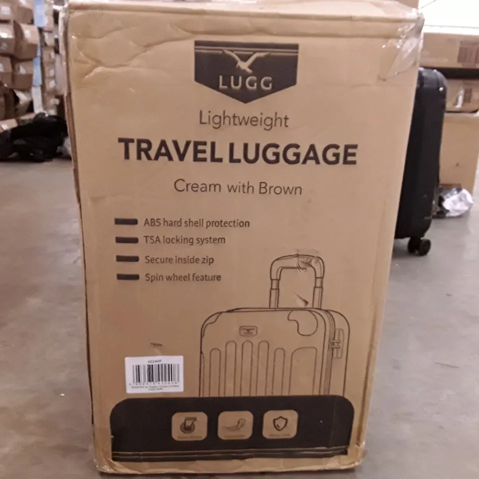 BOXED LUGG JET LIGHT WEIGHT TRAVEL LUGGAGE SUITCASE- CREAM WITH BROWN 