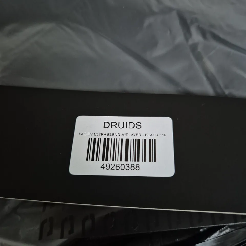 DRUIDS LADIES ULTRA BLEND MIDLAYER – BLACK, UK SIZE 16