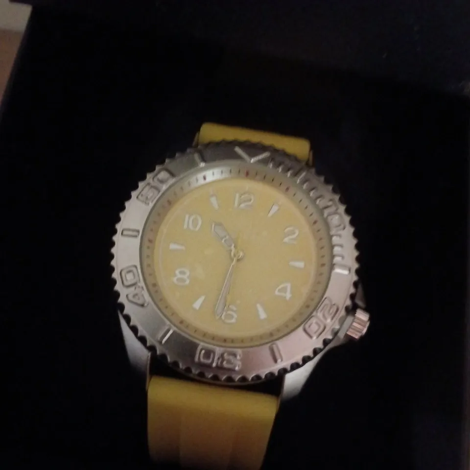 ZIHLMANN & CO STAINLESS STEEL WATCH WITH YELLOW FACE & YELLOW RUBBER STRAP