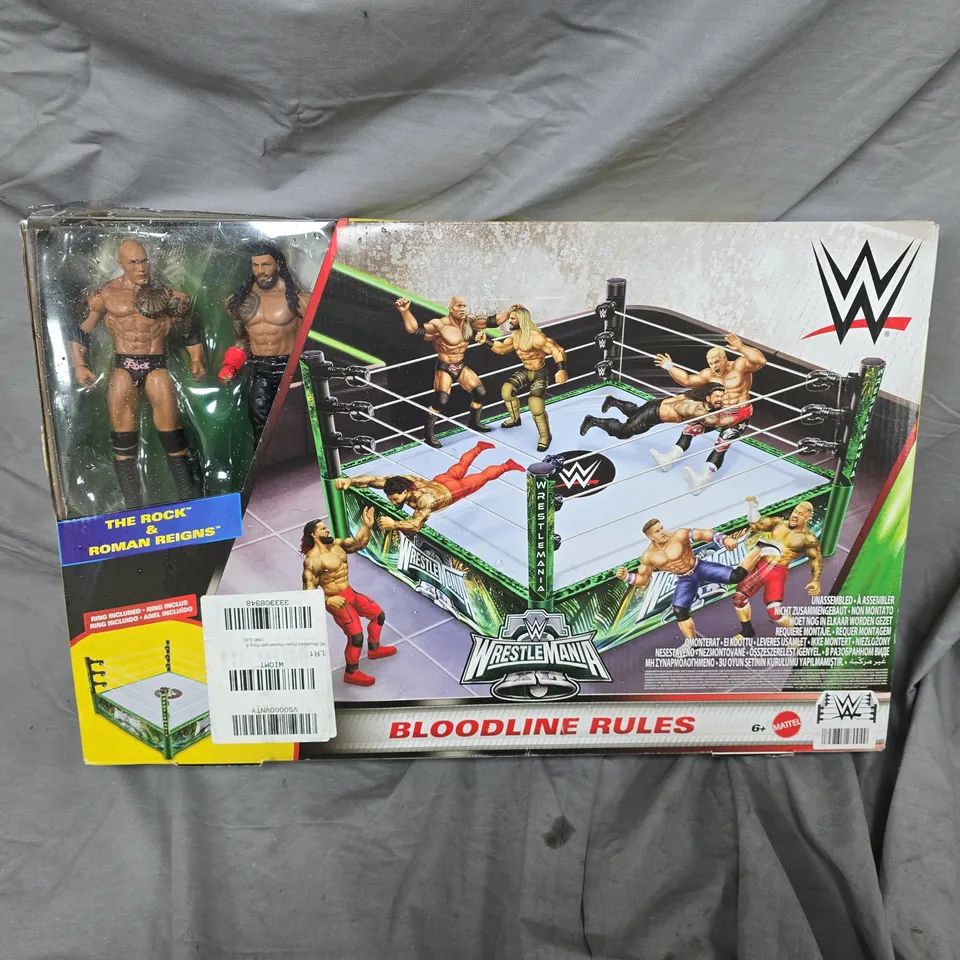 WWE WRESTLEMANIA BLOODLINE RULES RING PLAYSET – BOXED WITH FIGURES