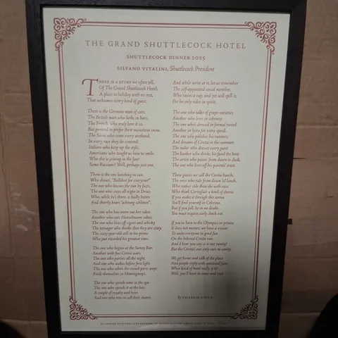 FRAMED THE GRAND SHUTTLECOCK HOTEL – LIMITED EDITION LETTERPRESS PRINT BY CHARLIE CHILD