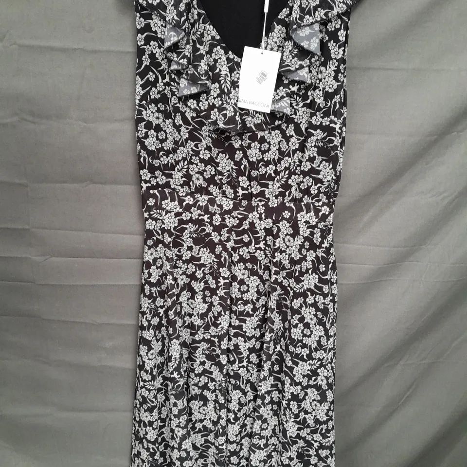 GINA BACCONI FLORAL PRINT DRESS IN BLACK - S