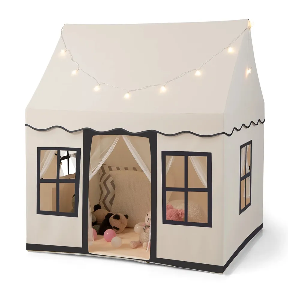 BOXED COSTWAY KIDS PLAY CASTLE TENT LARGE PLAYHOUSE TOYS GIFTS W/ STAR LIGHTS WASHABLE MAT - BEIGE 