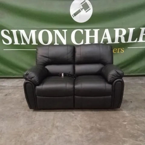 LEIGHTON LEATHER/FAUX LEATHER HIGH BACK 2 SEATER POWER RECLINER SOFA - BLACK