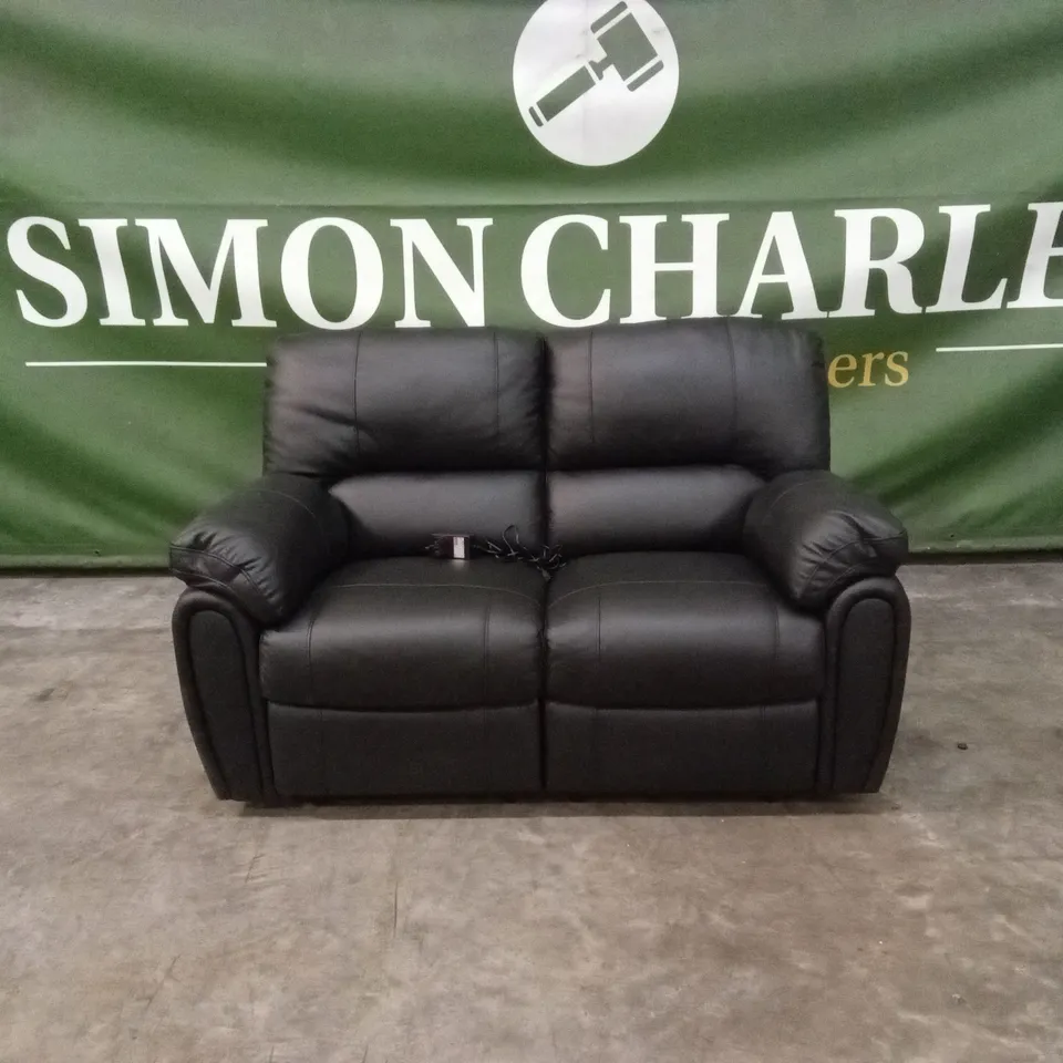 LEIGHTON LEATHER/FAUX LEATHER HIGH BACK 2 SEATER POWER RECLINER SOFA - BLACK RRP £1249
