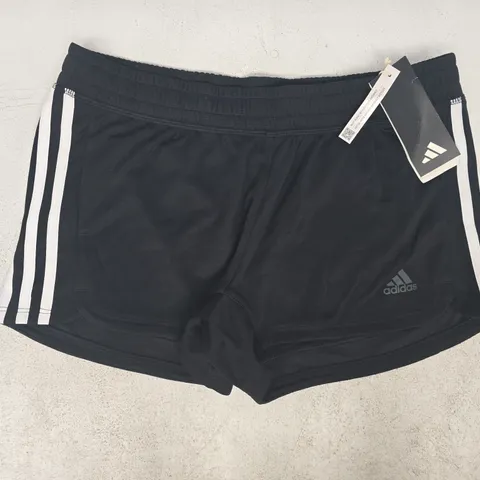 ADIDAS PACER 3-STRIPES KNIT SHORTS IN BLACK/WHITE SIZE SMALL