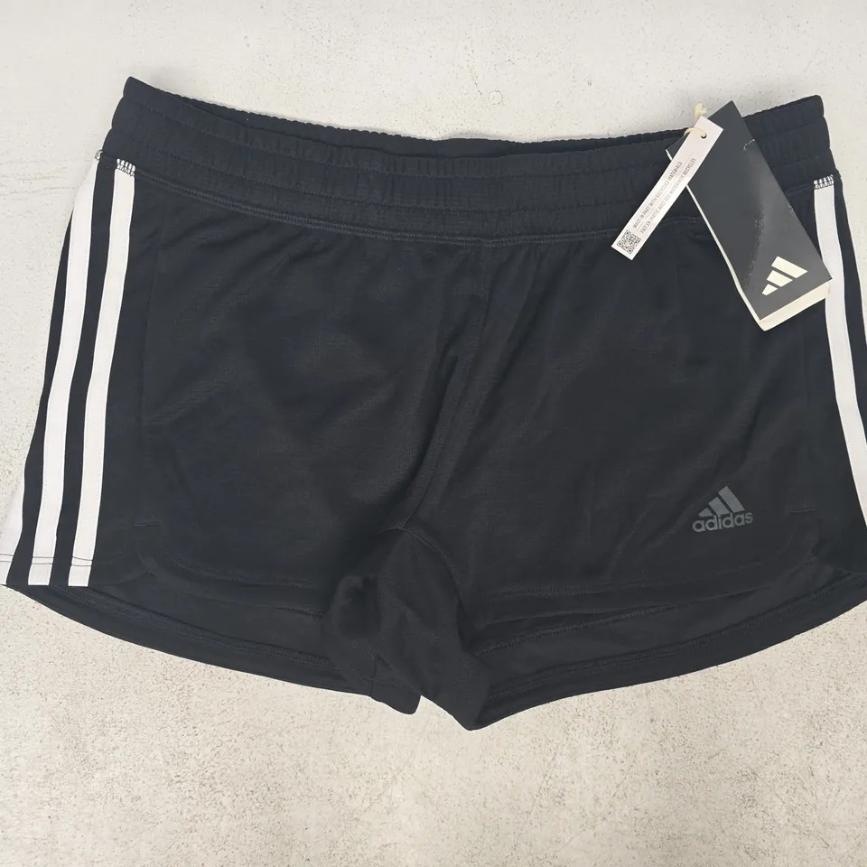ADIDAS PACER 3-STRIPES KNIT SHORTS IN BLACK/WHITE SIZE SMALL