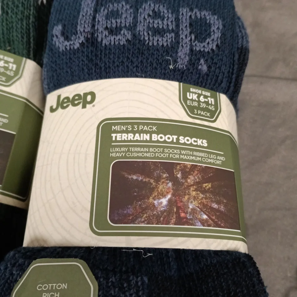 JEEP MEN'S TERRAIN BOOT SOCKS – 3X3-PACK, MULTICOLOURS, UK 6-11