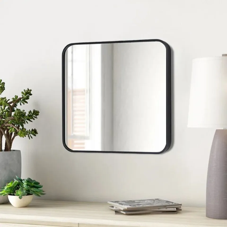 BOXED LAFATA METAL FRAMED WALL MOUNTED BATHROOM MIRROR IN BLACK ( 1 BOX )