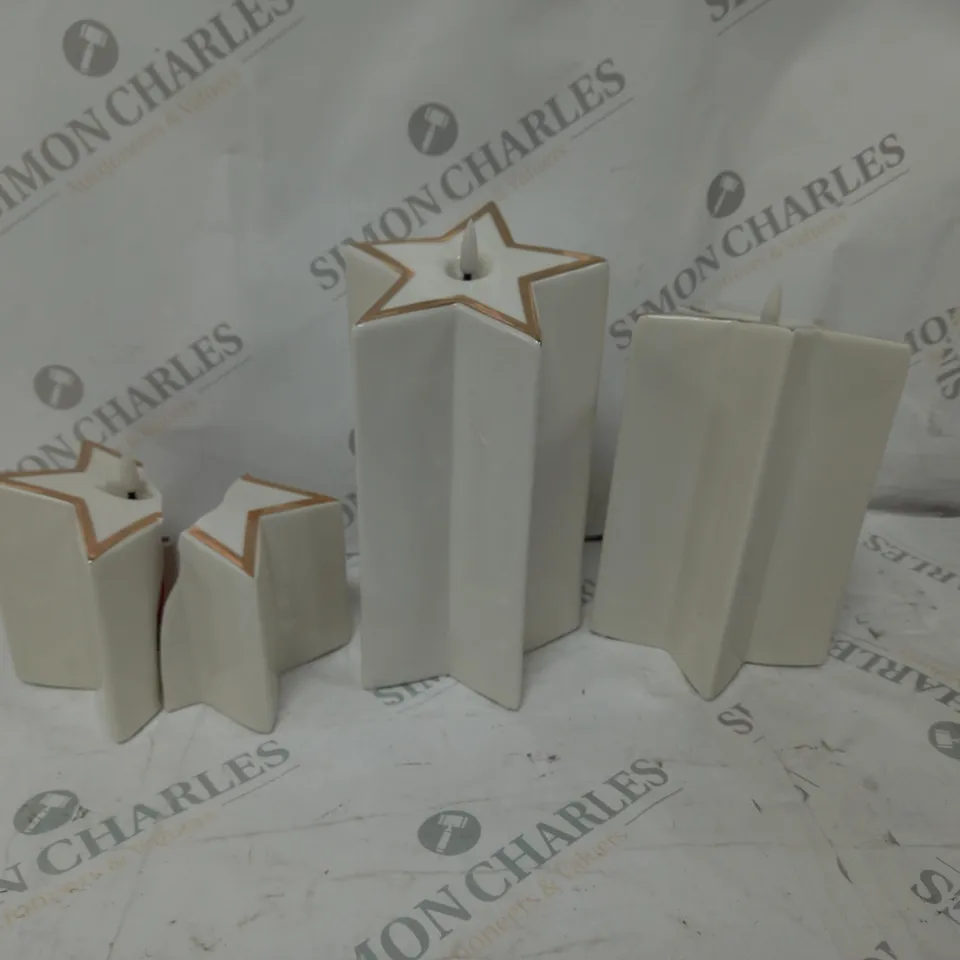 BOXED SET OF 3 PRE-LIT WHITE STAR CANDLES 