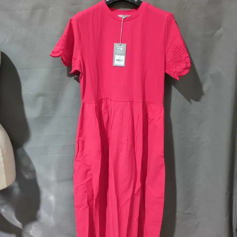 OLIVER BONAS RED HYBRID BRODERIE T‑SHIRT DRESS, UK 6