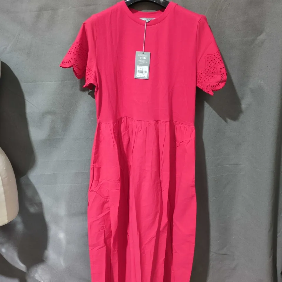 OLIVER BONAS RED HYBRID BRODERIE T‑SHIRT DRESS, UK 6