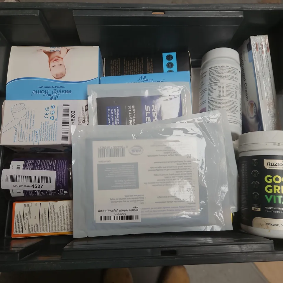 TOTE OF APPROXIMATELY 20 ASSORTED HEALTHCARE PRODUCTS TO INCLUDE OVULATION TESTS - REVIVE ENERGY PATCHES AND MENOPAUSE SUPPORT SUPPLEMENTS