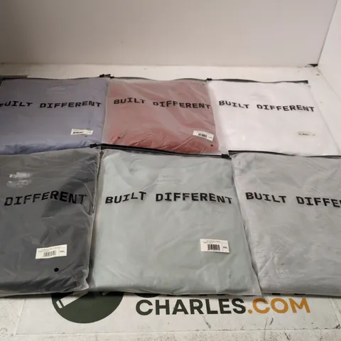 BOX OF APPROXIMATELY 20 ASSORTED BUILT DIFFERENT T-SHIRTS/SHIRTS IN VARIOUS COLOURS AND SIZES 