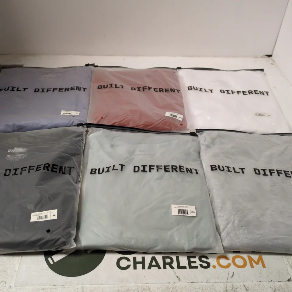 BOX OF APPROXIMATELY 20 ASSORTED BUILT DIFFERENT T-SHIRTS/SHIRTS IN VARIOUS COLOURS AND SIZES 