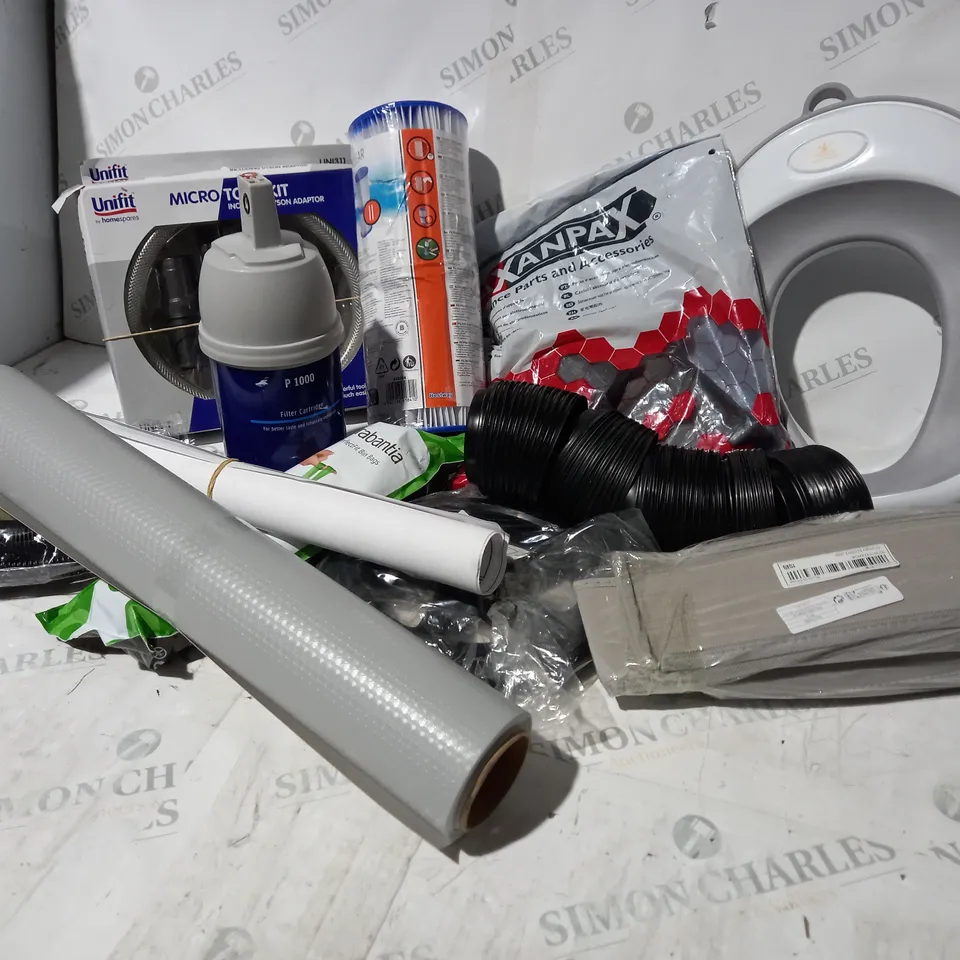 APPROXIMATELY 10 ASSORTED ITEMS TO INCLUDE BRITA FILTER CARTRIDGE, VACUUM MICRO TOOL KIT, BARBATINA BIN BAGS ETC.