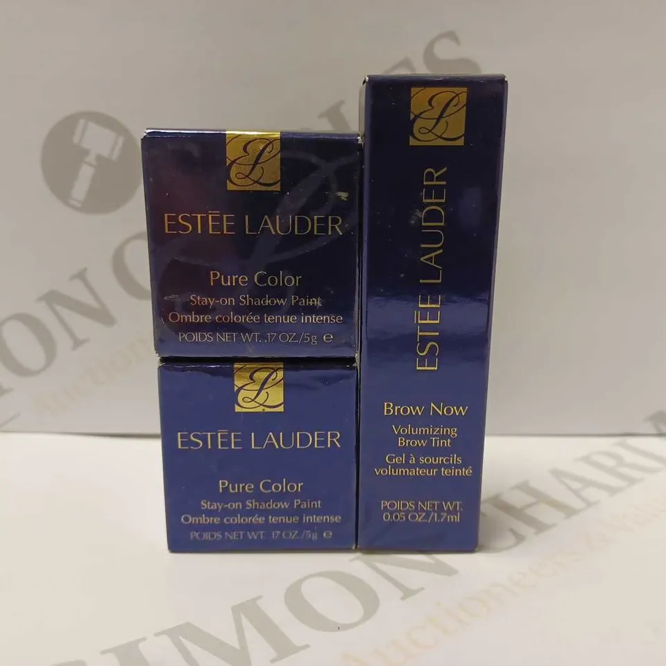 LOT OF 3 ESTEE LAUDER PRODUCTS TO INCLUDE BROW NOW BROW TINT #01 BLONDE & 2 X PURE COLOR STAY-ON SHADOW PAINT #04 SINISTER 