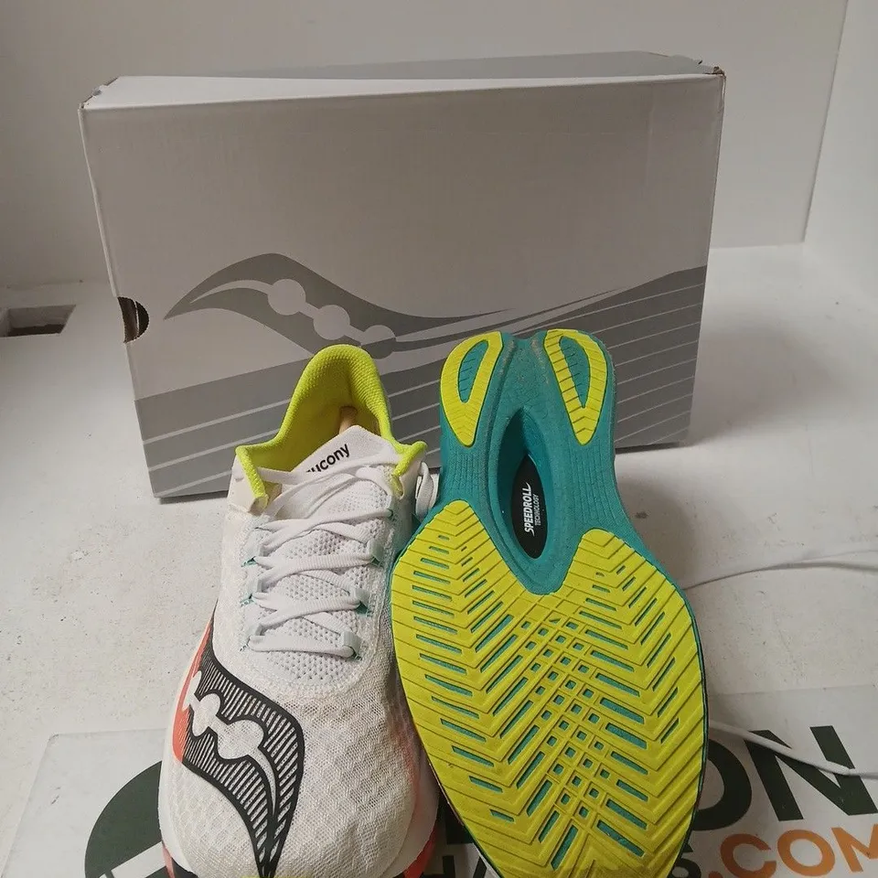 ENDORPHIN PRO 4 RUNNING SHOES – MEN'S UK 11 (US 12) – WHITE/NEON YELLOW/TEAL