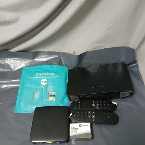APPROXIMATELY 20 ASSORTED HOUSEHOLD ITEMS TO INCLUDE SKY HUB, REMOTE CONTROLS, TORCH, CABLES ETC