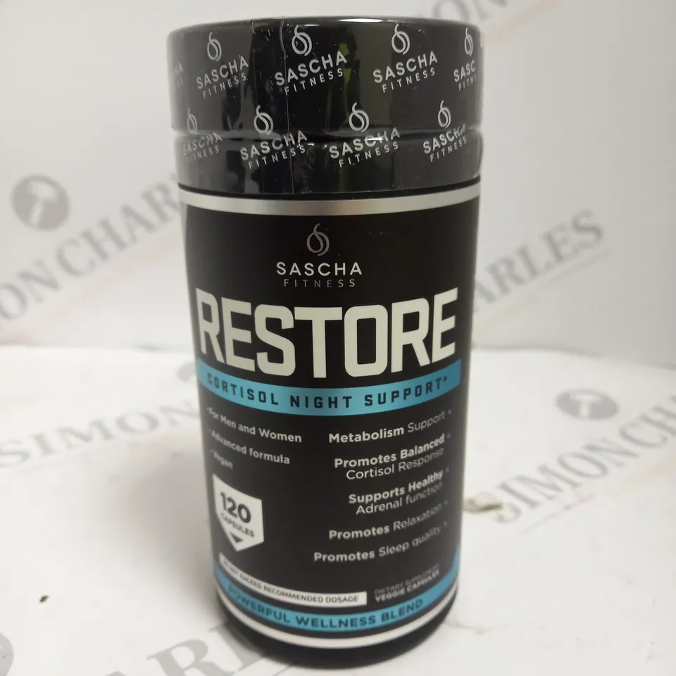 SEALED SASCHA FITNESS RESTORE CORTISOL NIGHT SUPPORT - 120 CAPSULES 