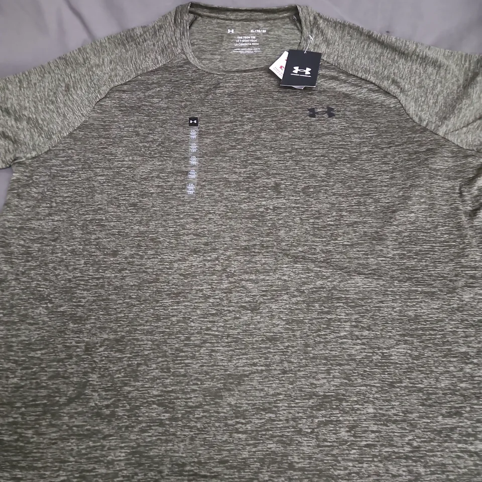 UNDER ARMOUR TECH TEE – GREY MARLED SHORT SLEEVE T-SHIRT, SIZE XL