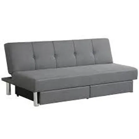 BOXED COSTWAY 3 SEAT CONVERTIBLE LINEN FABRIC TUFTED SOFA BED WITH 2 STORAGE DRAWERS - GREY  (1 BOX)