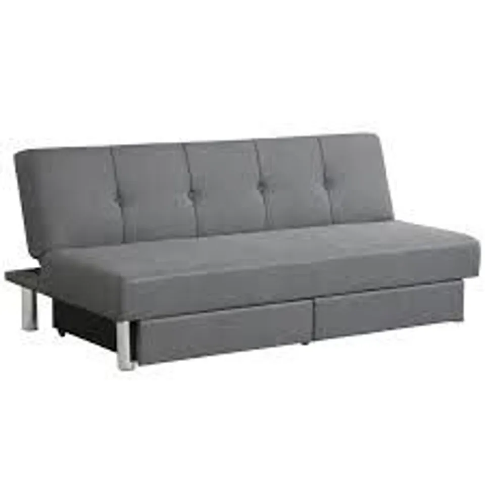 BOXED COSTWAY 3 SEAT CONVERTIBLE LINEN FABRIC TUFTED SOFA BED WITH 2 STORAGE DRAWERS - GREY  (1 BOX)