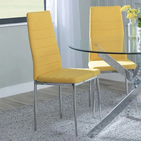 BOXED SET OF 4 LIDO DINING CHAIR - YELLOW FABRIC CHROME LEGS