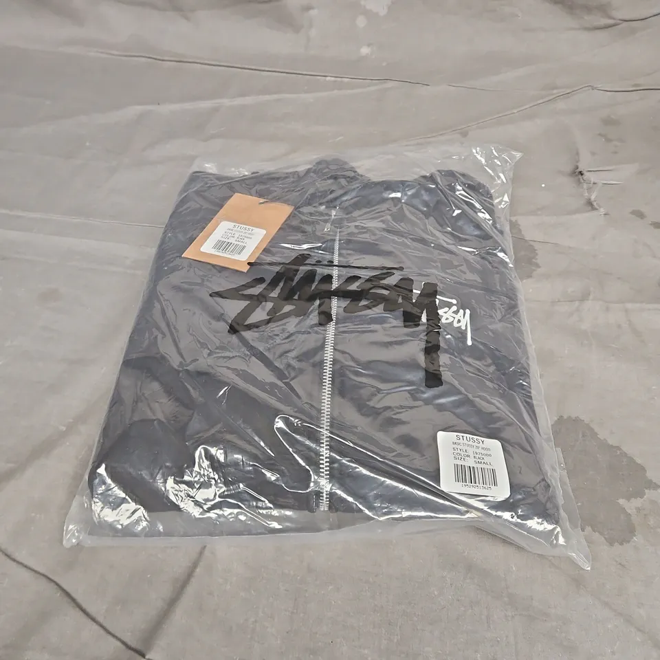 STUSSY BASIC ZIP HOODIE IN BLACK SIZE S