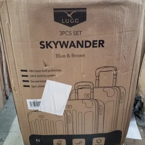 BOXED LUGG 3PCS LUGGAGE SET SKYWANDER - BLUE & BROWN
