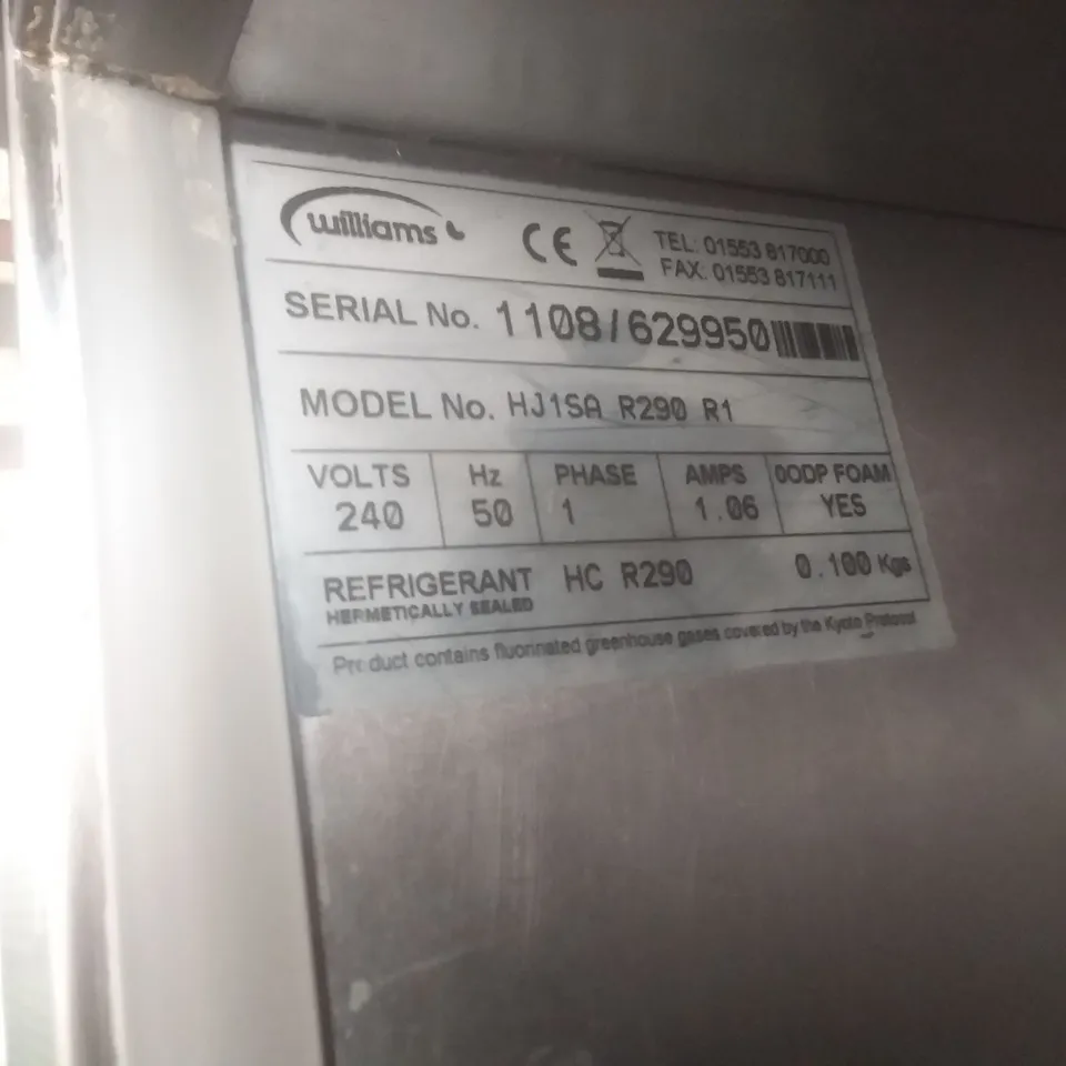 WILLIAM'S HJ1SA R290 R1 SINGLE DOOR COMMERCIAL REFRIGERATOR 