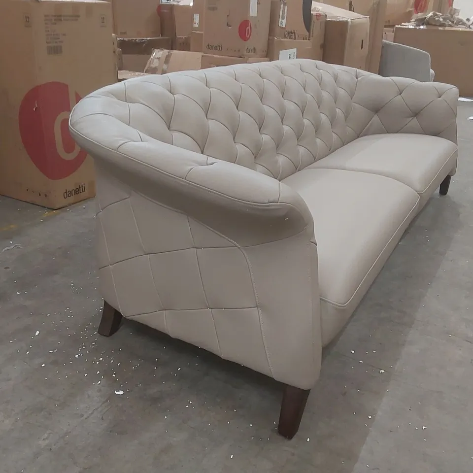 DANETTI LUXE NATURAL GREY LEATHER WITH DARK WOOD 3 SEATER SOFA
