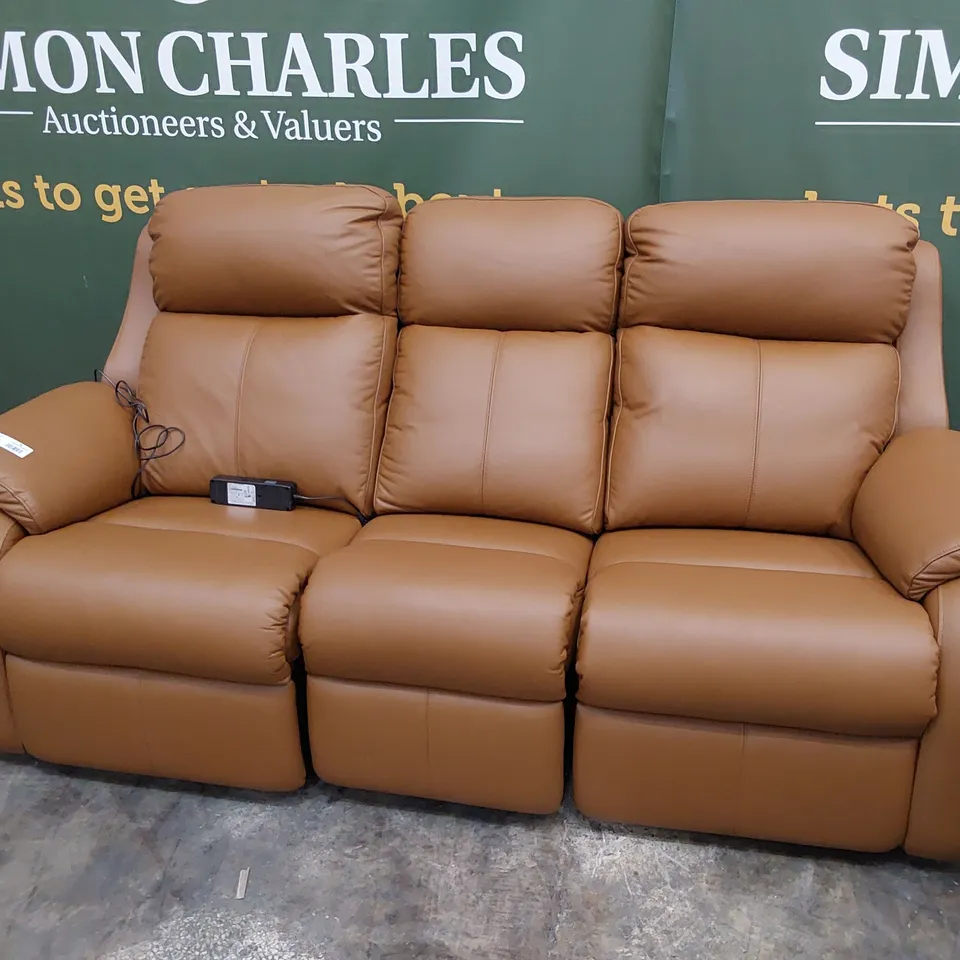 QUALITY BRITISH DESIGNER G PLAN KINGSBURY POWER RECLINING THREE SEATER SOFA CAMBRIDGE TAN LEATHER 