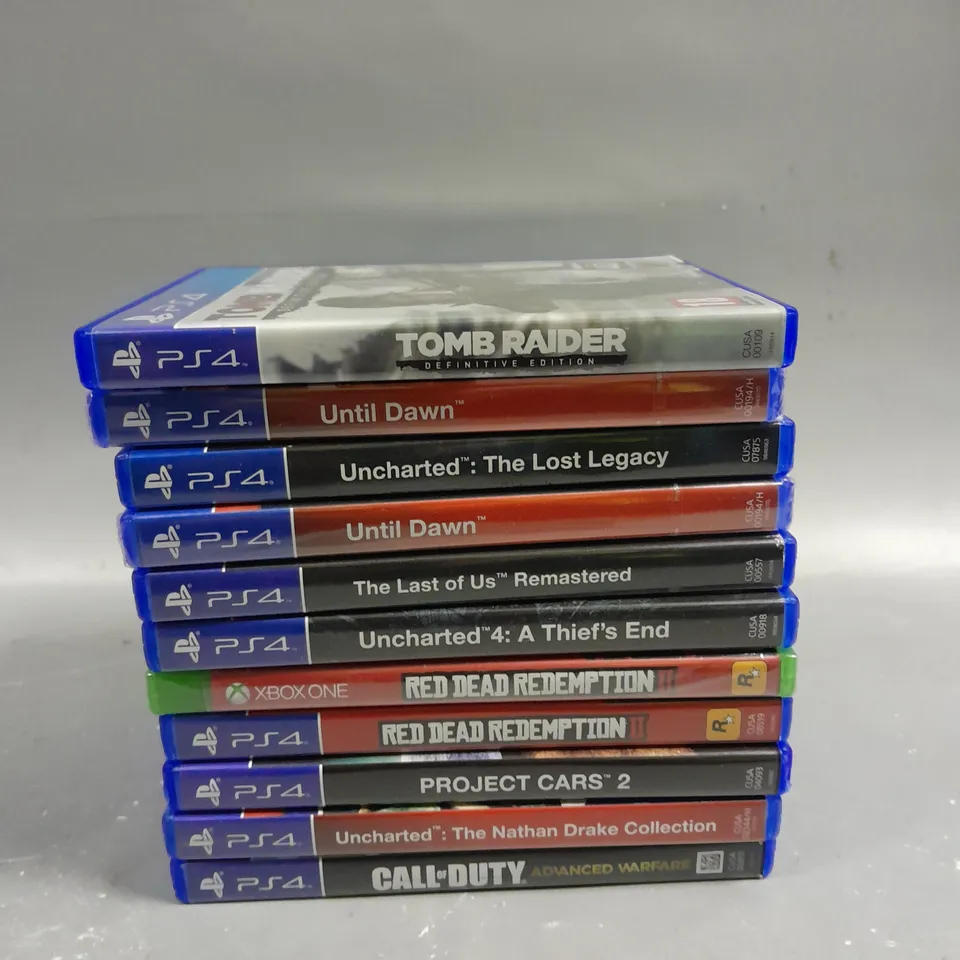 APPROXIMATELY 10 ASSORTED VIDEO GAMES TO INCLUDE TOMB RAIDER, UNTIL DAWN, UNCHARTED ETC 