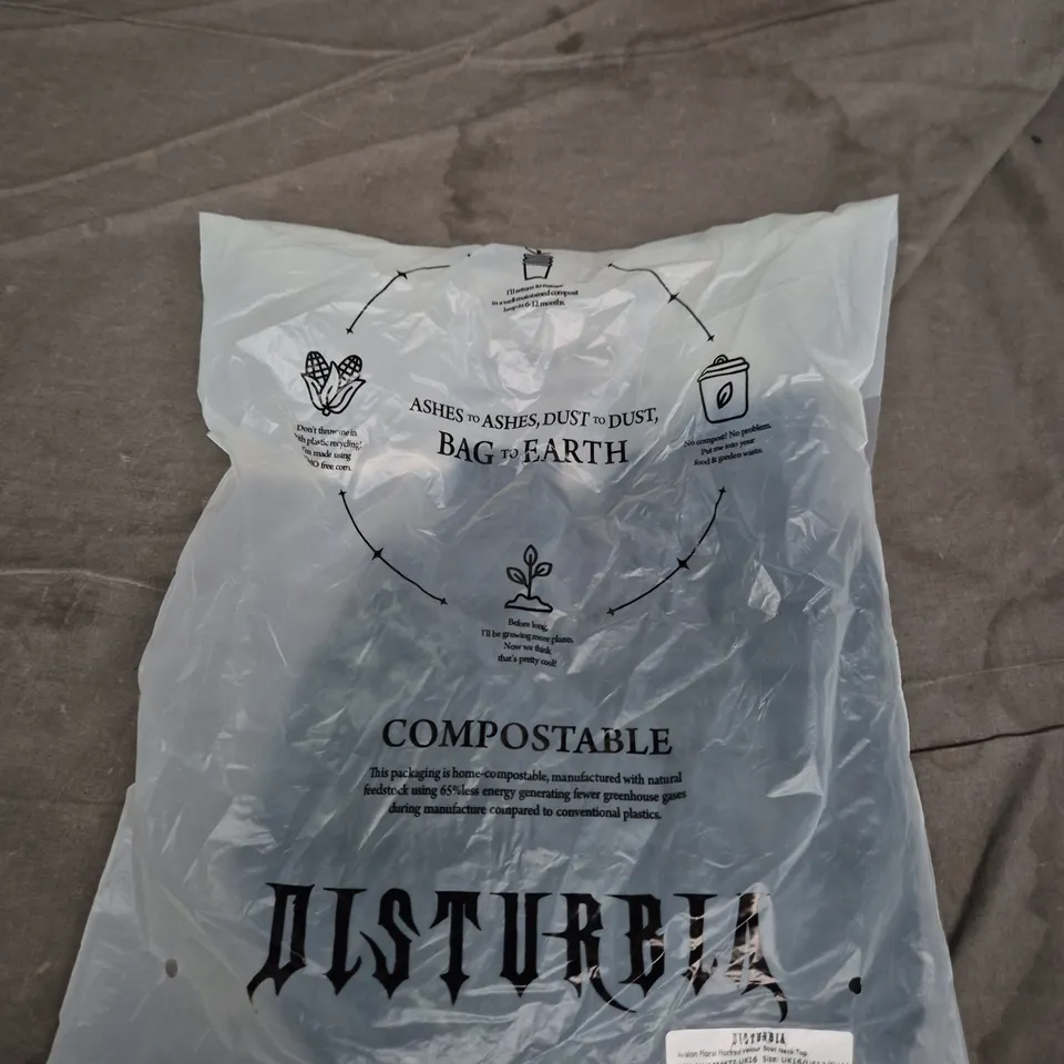 DISTURBIA AVALON FLORAL FLOCKED VELOUR BOAT NECK TOP – UK16