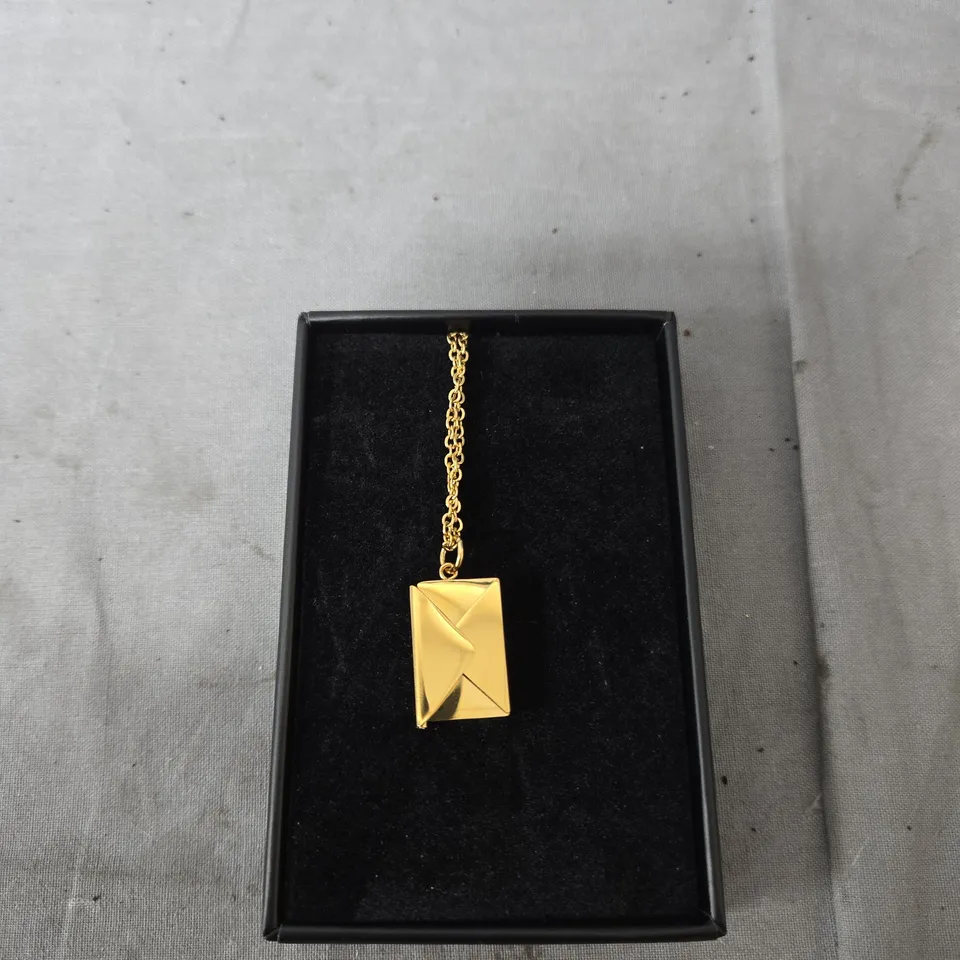TREAT REPUBLIC PERSONALISED SECRET MESSAGE ENVELOPE NECKLACE - GOLD - COLLECTION ONLY
