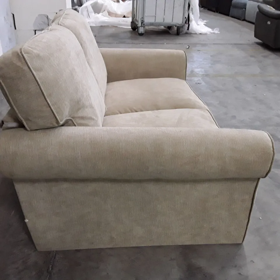 DESIGNER WILLIAM 2 SEATER HIGH BACK SOFA - BEIGE FABRIC